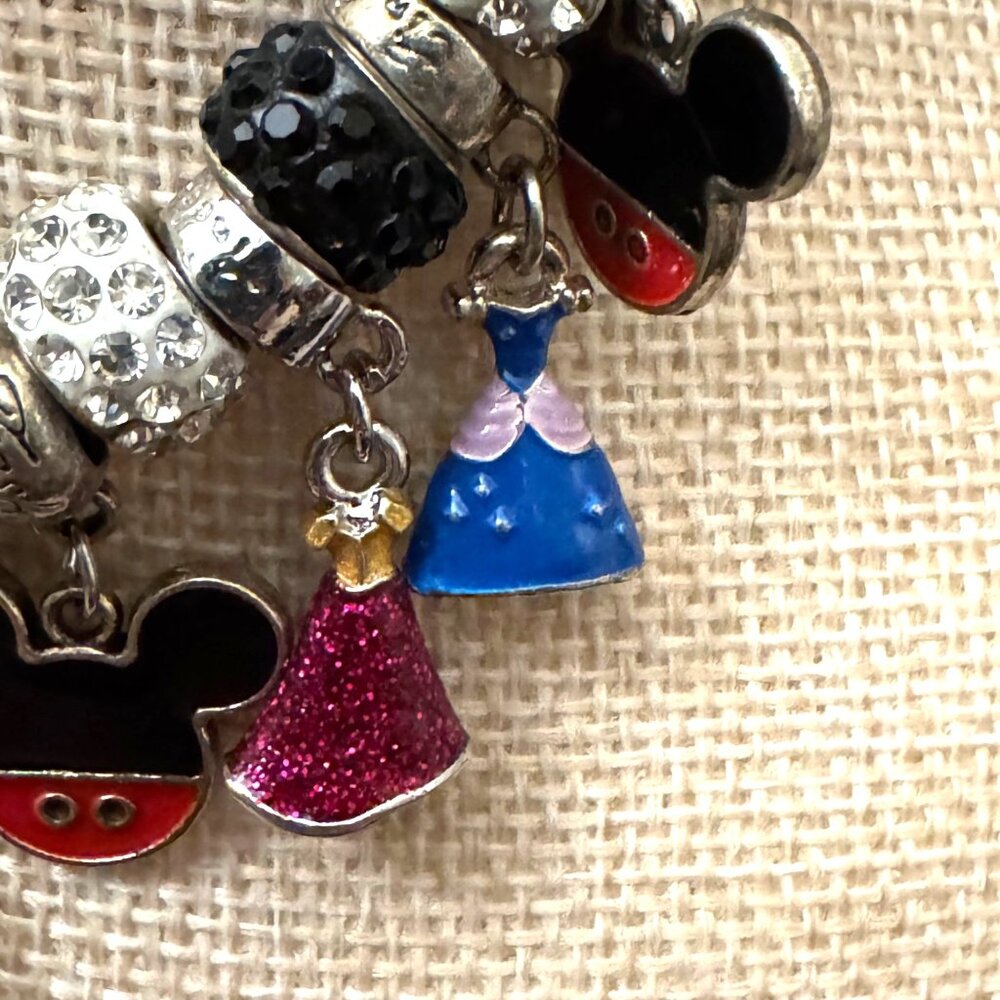 Disney-Themed Charm Bracelet Mickey Princess Dresses & Rhinestone Beads Adjustab - Picture 4 of 16